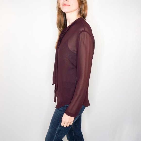 PIAZZA SEMPIONE Maroon Neck-Tie Button-Down Blouse - Picture 4 of 6